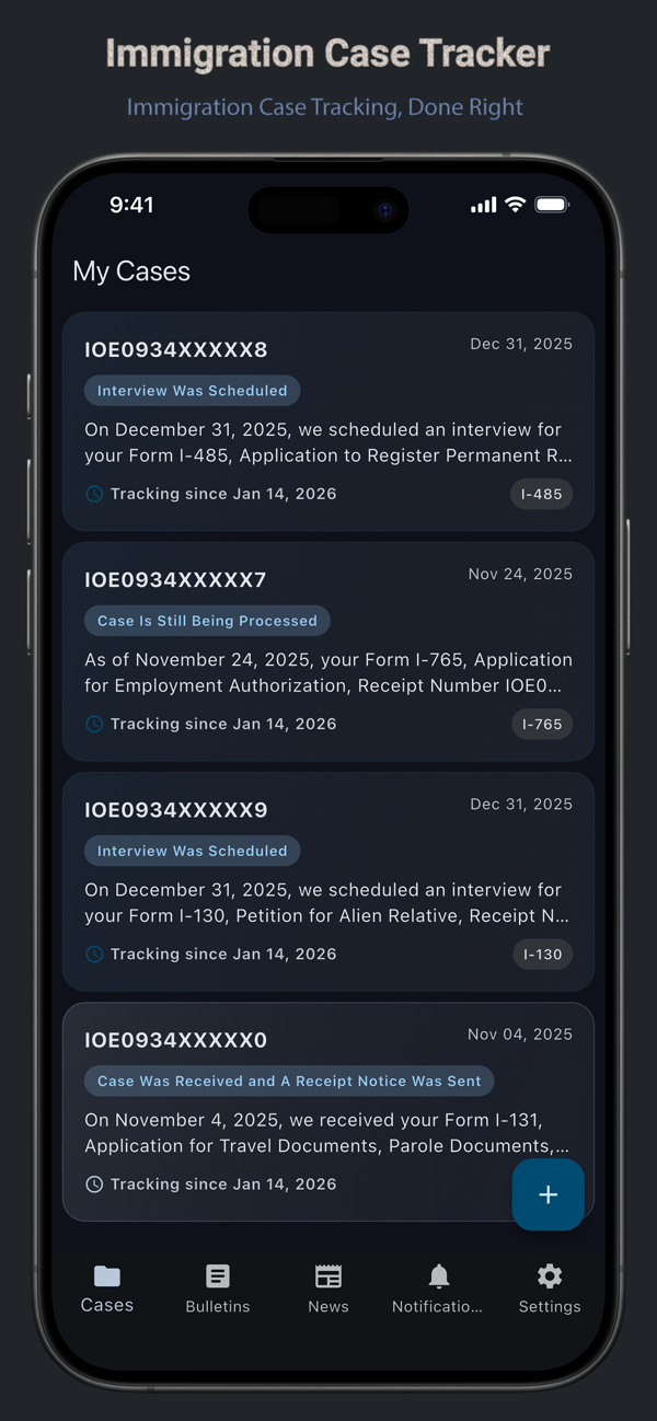 Case Tracker mobile case list screenshot